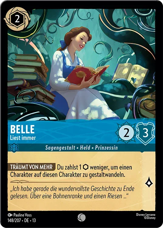 Card of Belle reading a book
