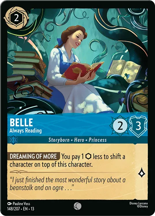 Card of Belle reading a book